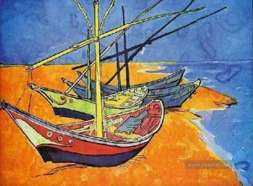  Marie Malerei - Fischerboote auf der Strand bei Saintes Maries de la Mer Vincent van Gogh